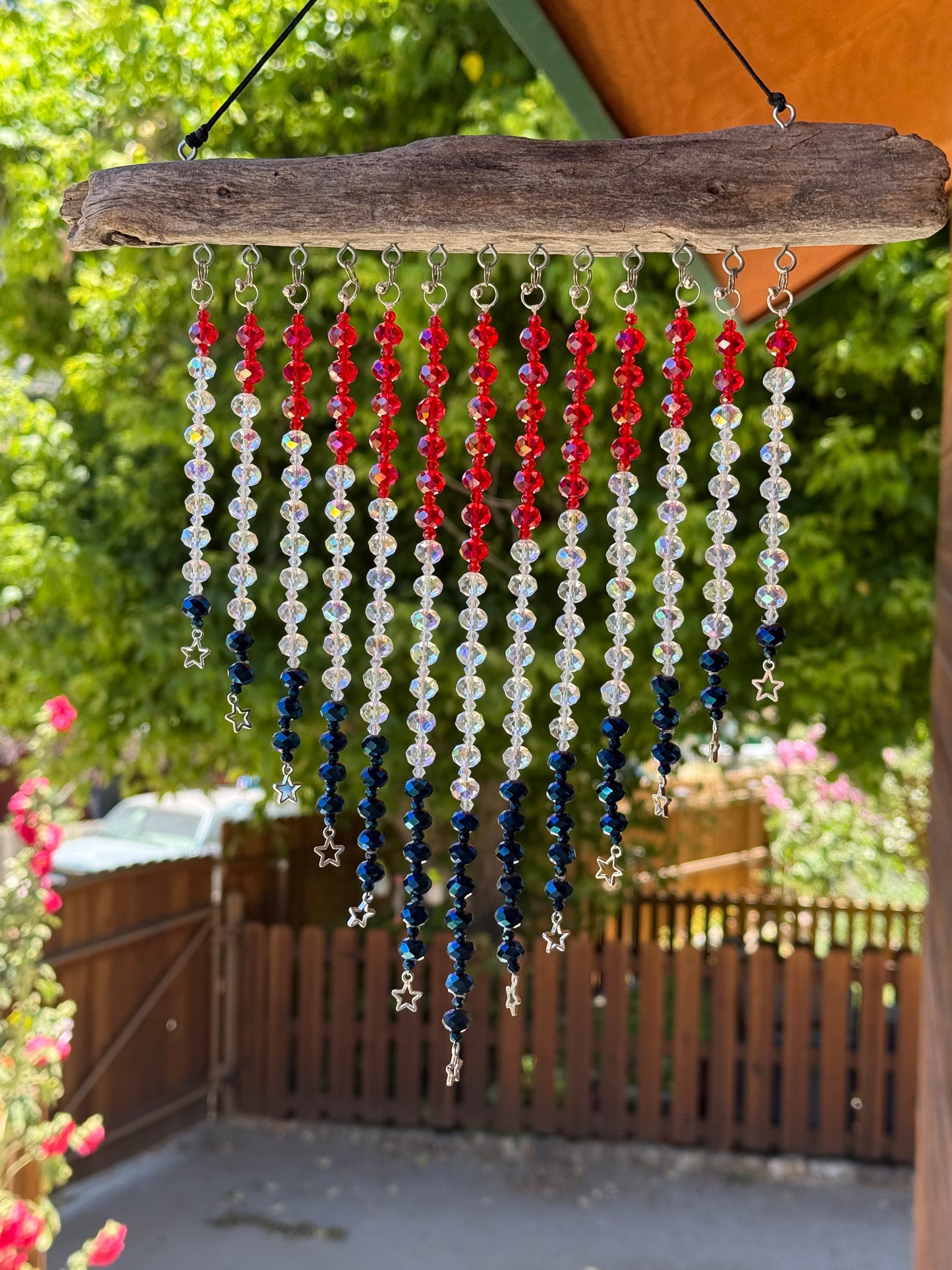 American Flag Driftwood and Glass Beads Suncatcher -Large