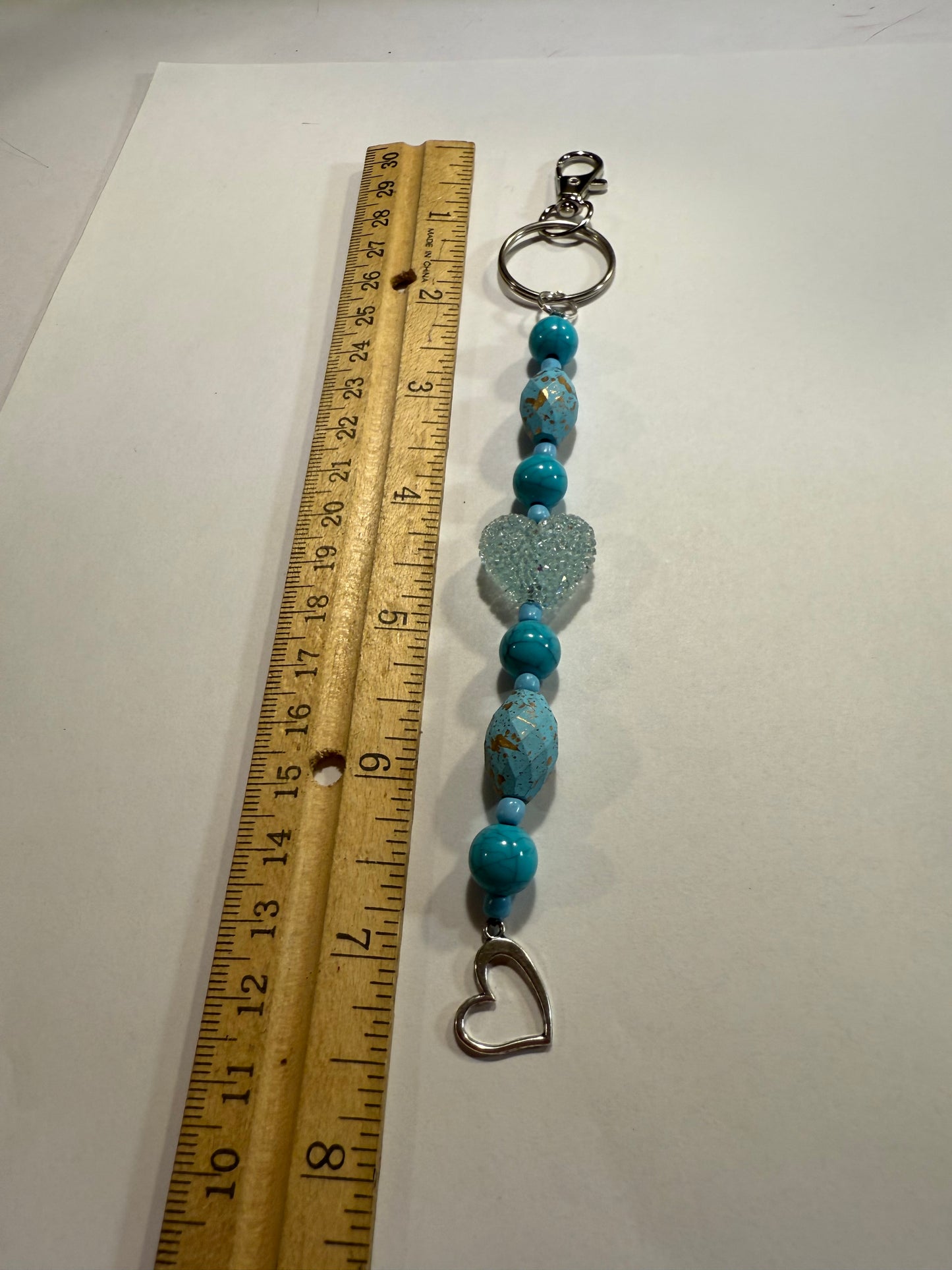 Blue Heart Beaded Keychain | Turquoise Purse Charm | Handmade Key Ring with Heart Charm | Valentine Gift for Her | Bag Accessory