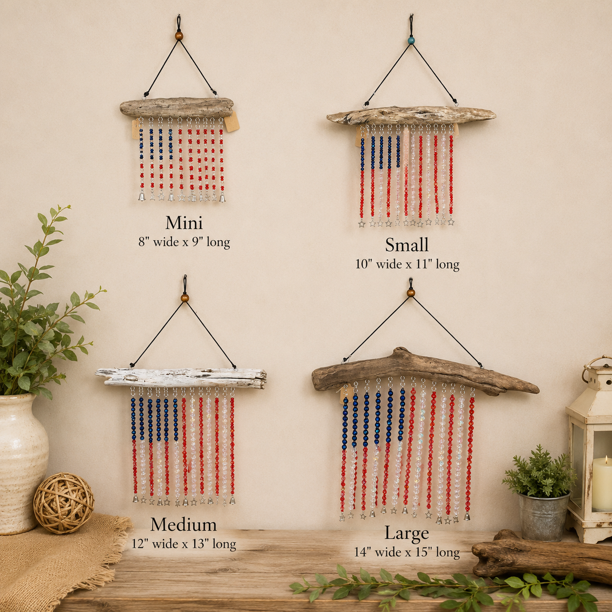 American Flag Glass Bead Driftwood Suncatcher
