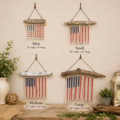 American Flag Glass Bead Driftwood Suncatcher