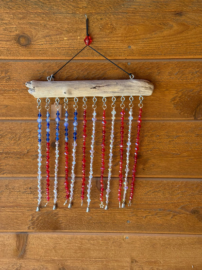 Glass Bead and Driftwood American Flag Suncatcher - medium