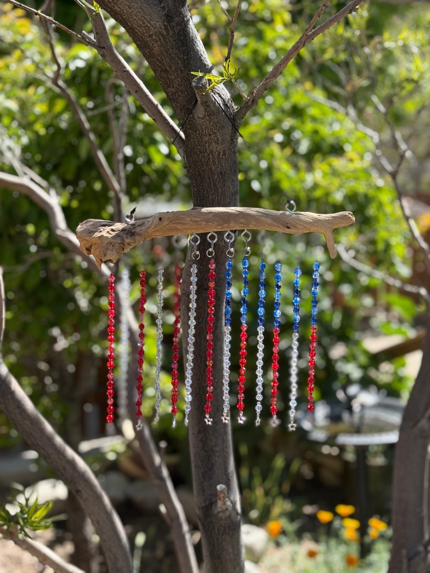 Handmade American Flag Driftwood Beaded Suncatcher