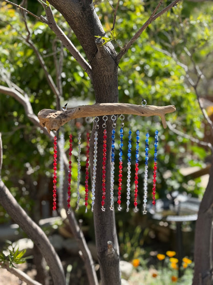 Handmade American Flag Driftwood Beaded Suncatcher