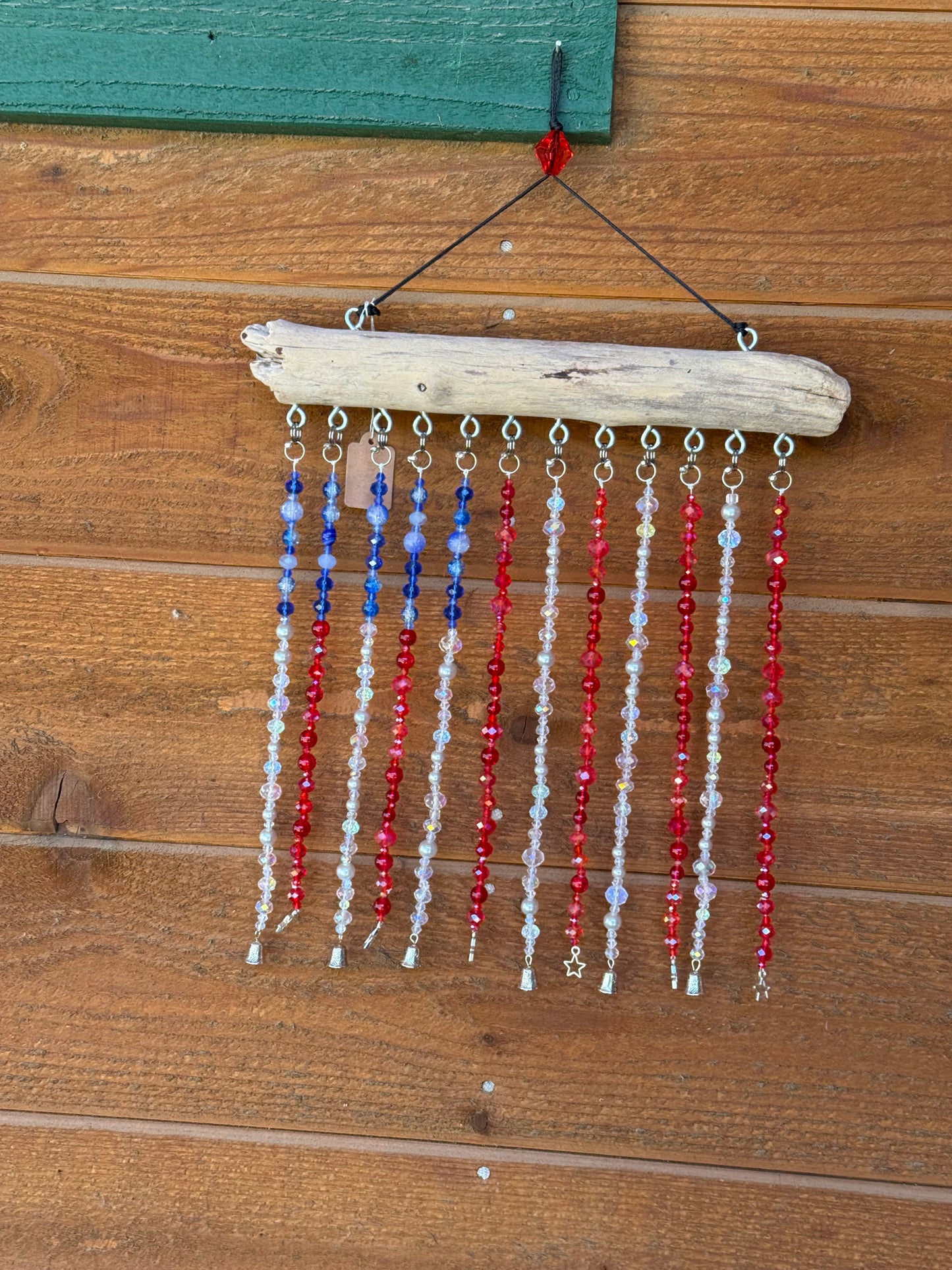 Glass Bead and Driftwood American Flag Suncatcher - medium