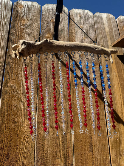 Handmade American Flag Driftwood Beaded Suncatcher