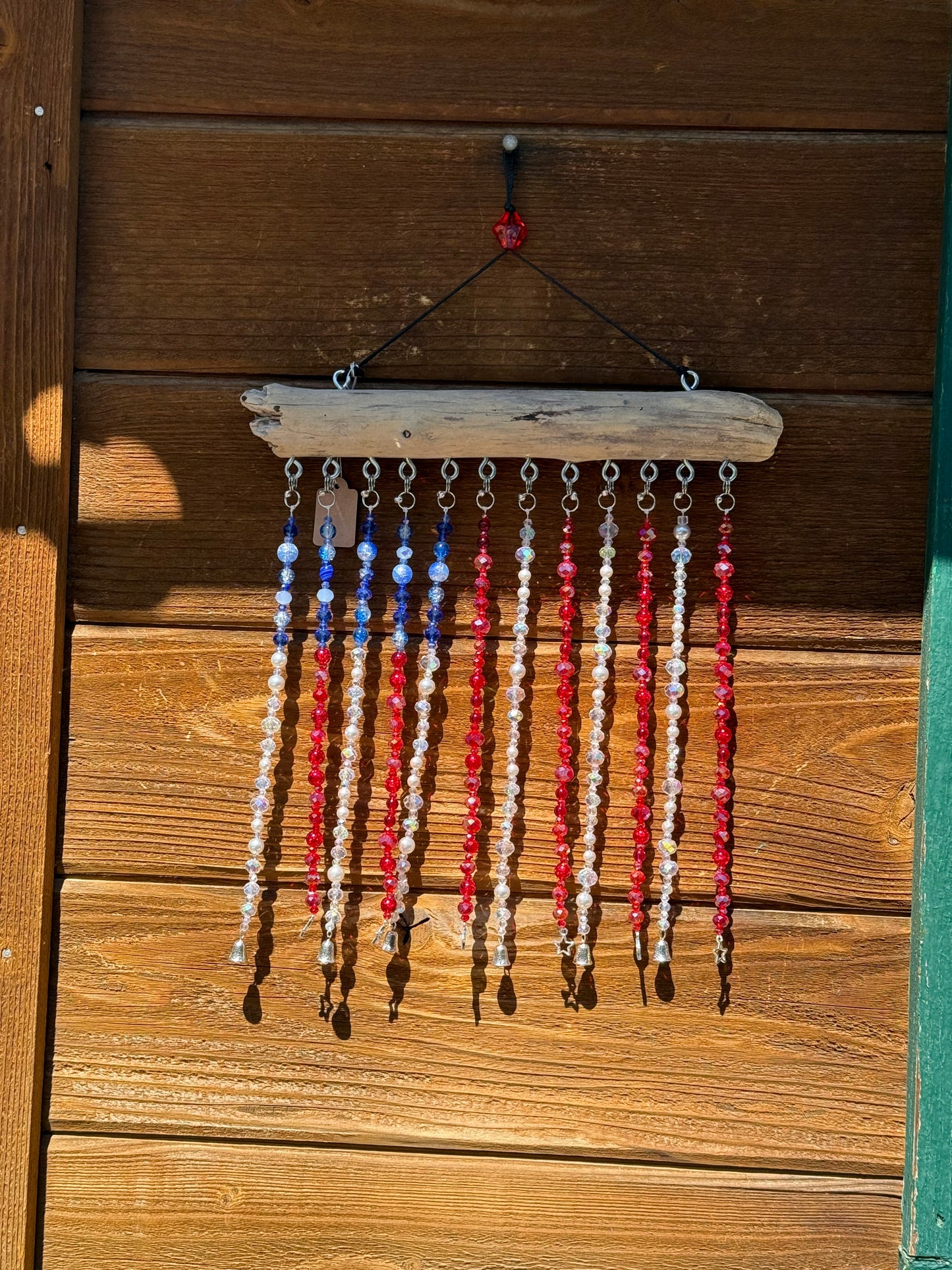 Glass Bead and Driftwood American Flag Suncatcher - medium