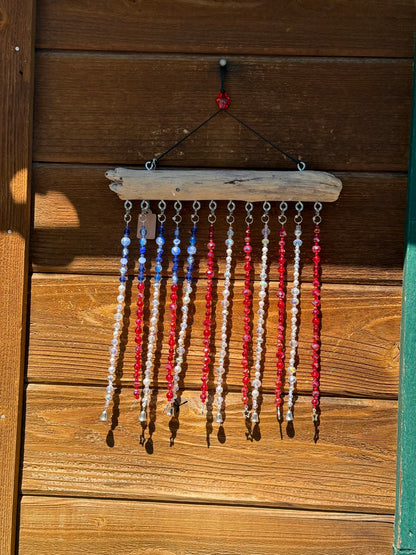 Glass Bead and Driftwood American Flag Suncatcher - medium
