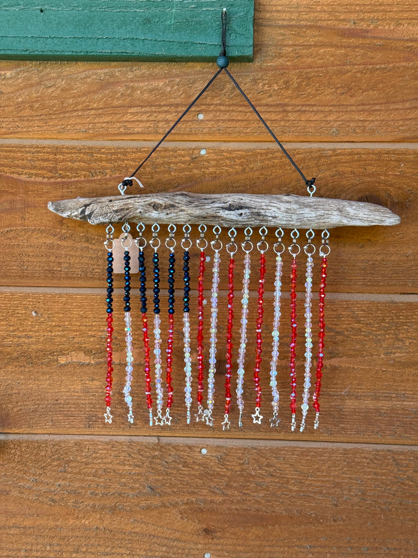 American Flag Glass Bead Driftwood Suncatcher - Medium 2