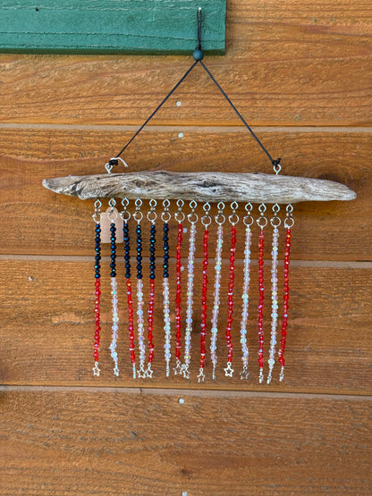 American Flag Glass Bead Driftwood Suncatcher - Medium 2