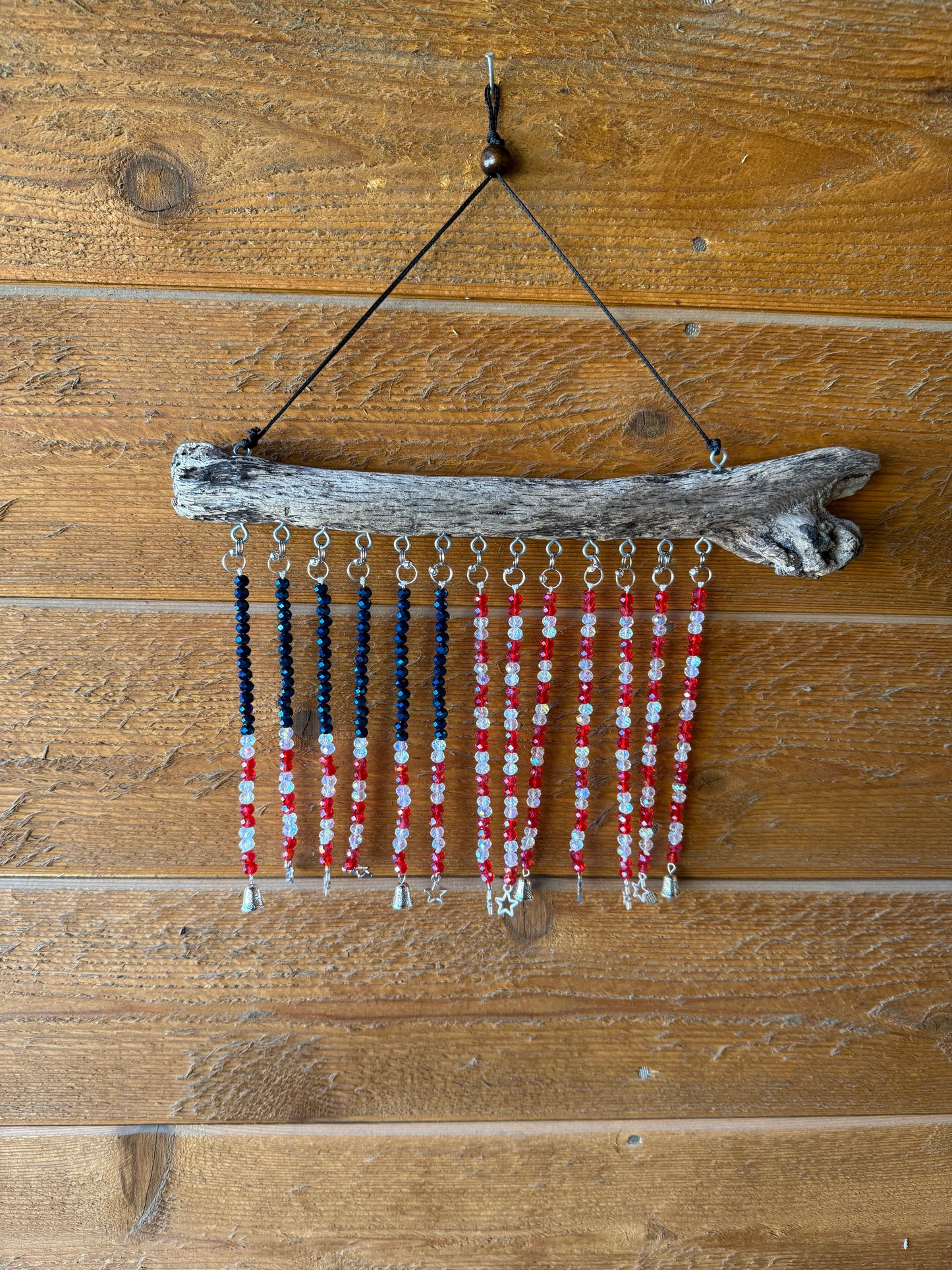 American Flag Glass Bead Driftwood Suncatcher - Med 3