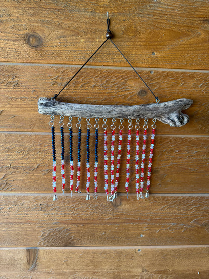 American Flag Glass Bead Driftwood Suncatcher - Med 3