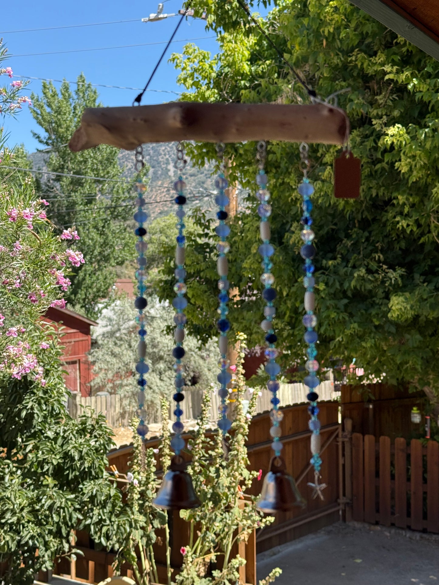 Coastal Beaded Suncatcher with Driftwood | Ocean Blue Hanging Decor