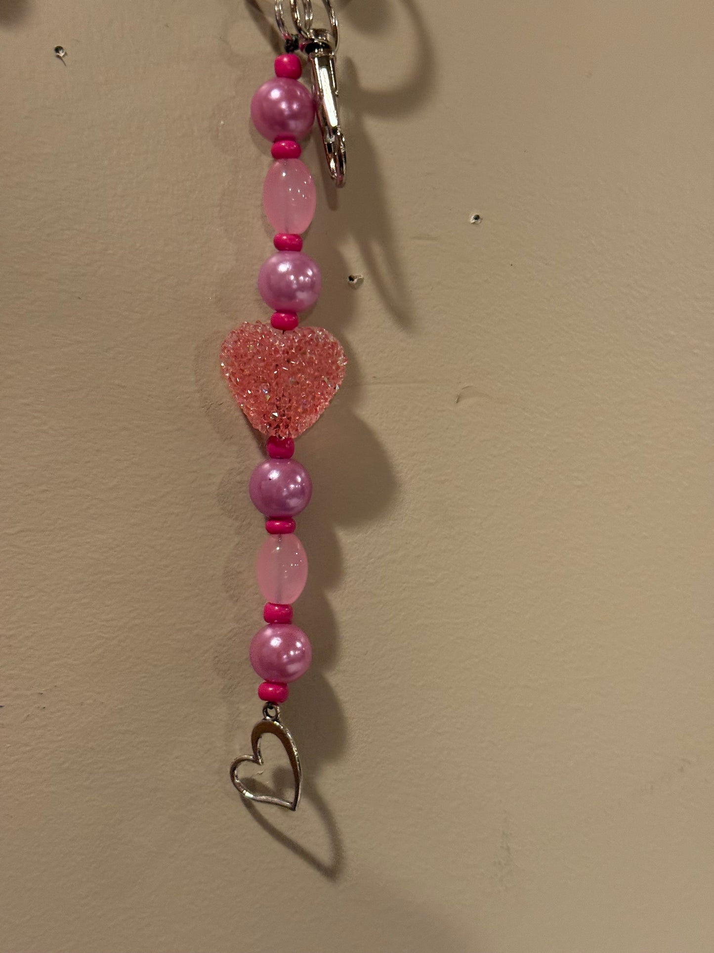 Pink Heart Beaded Keychain or Purse Charm | Valentine Gift for Her | Romantic Handmade Accessory | Love Heart Keyring