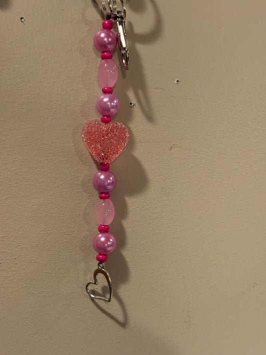 Pink Heart Beaded Keychain or Purse Charm | Valentine Gift for Her | Romantic Handmade Accessory | Love Heart Keyring