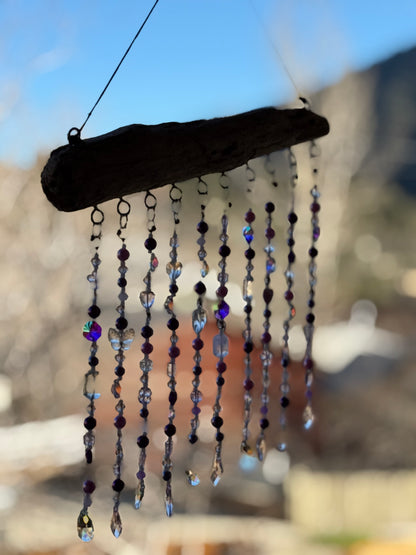 Coastal Beaded Suncatcher with Driftwood | Ocean Blue Hanging Decor