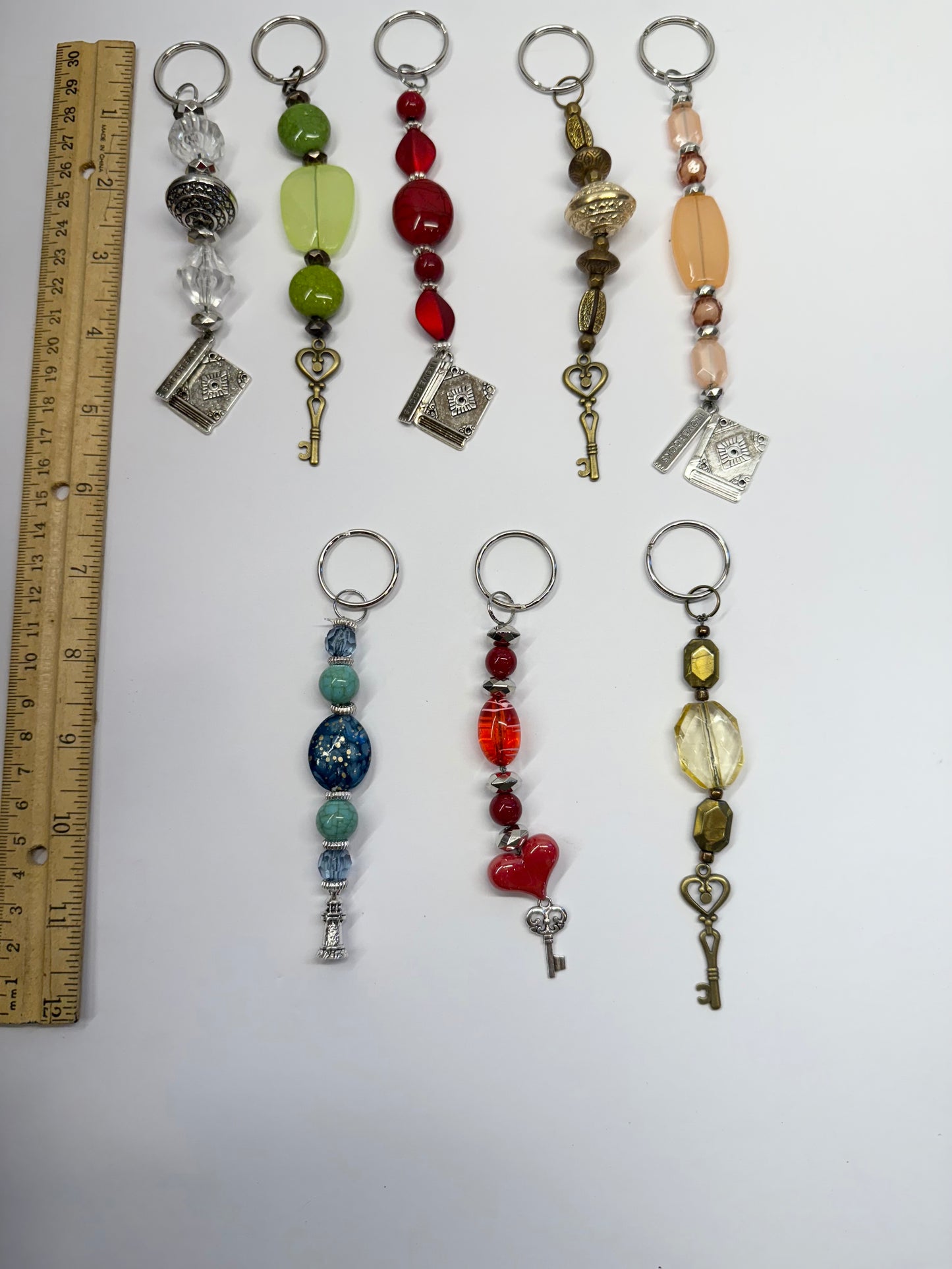 Handcrafted by the Author Beaded Keychains with charms – 8 Unique Styles