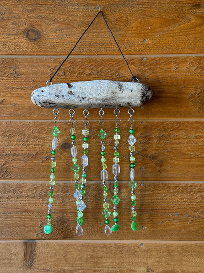 Handmade Beaded Suncatcher: Driftwood - Green