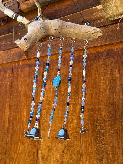 Blue Glass and Driftwood Wind Chime / Suncatcher