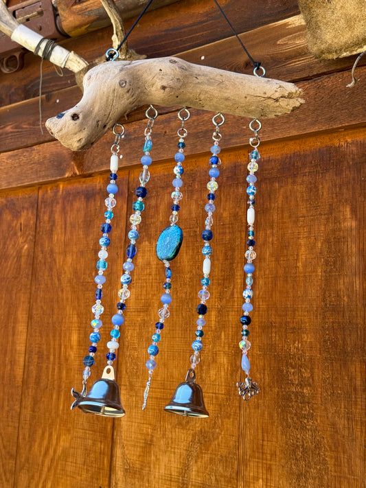 Blue Glass and Driftwood Wind Chime / Suncatcher