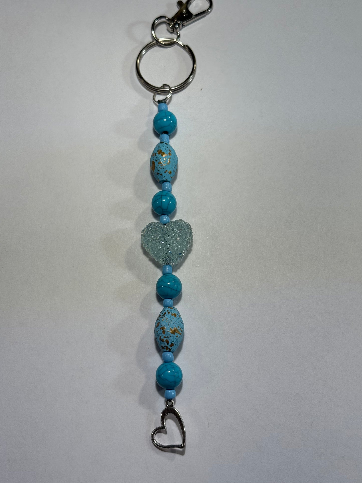 Blue Heart Beaded Keychain | Turquoise Purse Charm | Handmade Key Ring with Heart Charm | Valentine Gift for Her | Bag Accessory