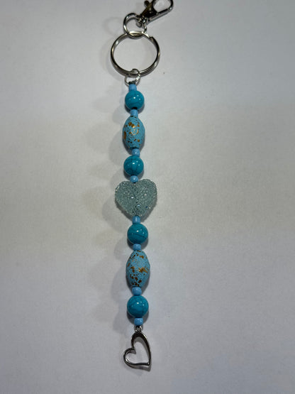 Blue Heart Beaded Keychain | Turquoise Purse Charm | Handmade Key Ring with Heart Charm | Valentine Gift for Her | Bag Accessory