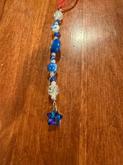 Blue - White Beaded Christmas Tree Ornament