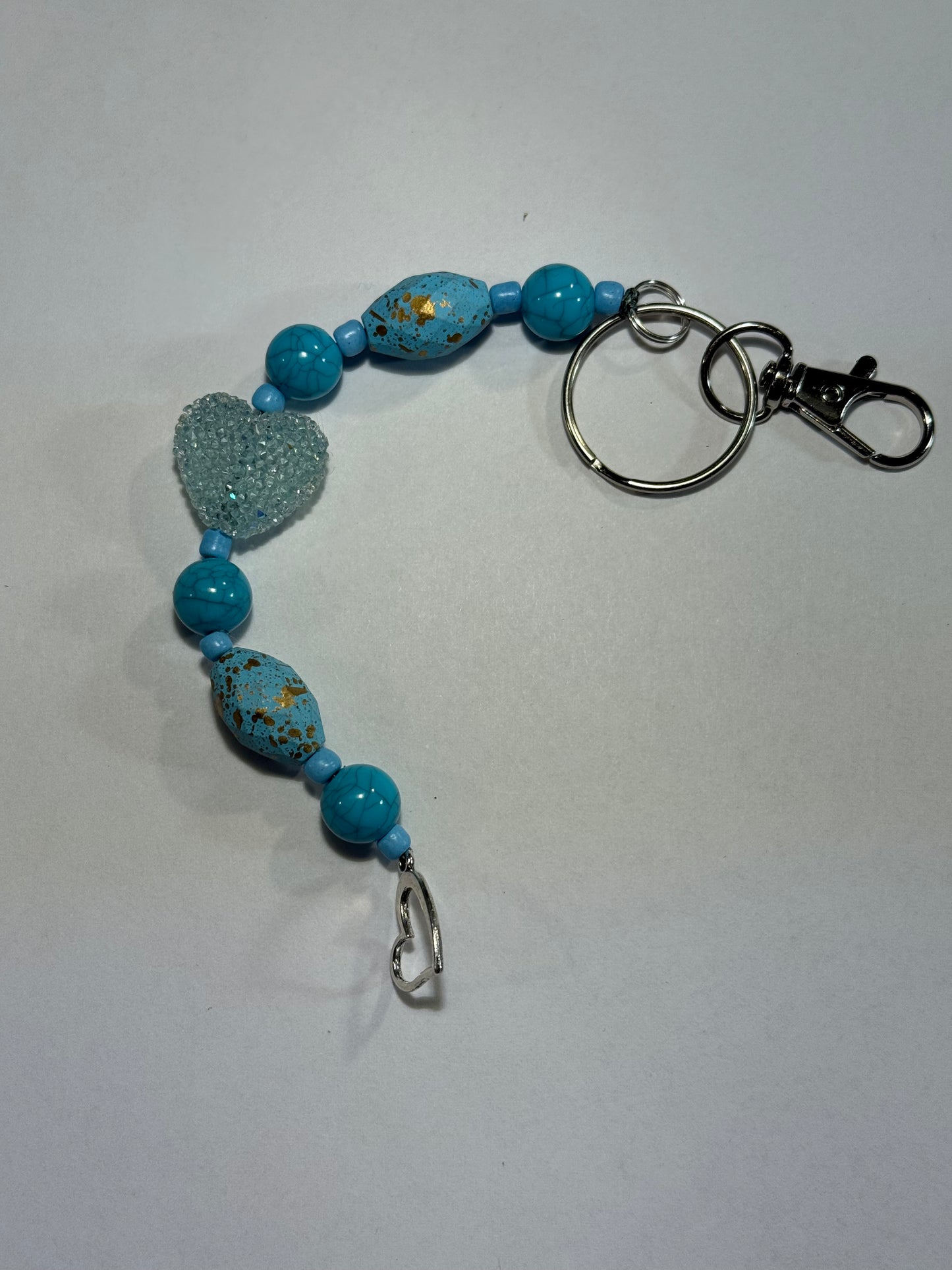 Blue Heart Beaded Keychain | Turquoise Purse Charm | Handmade Key Ring with Heart Charm | Valentine Gift for Her | Bag Accessory