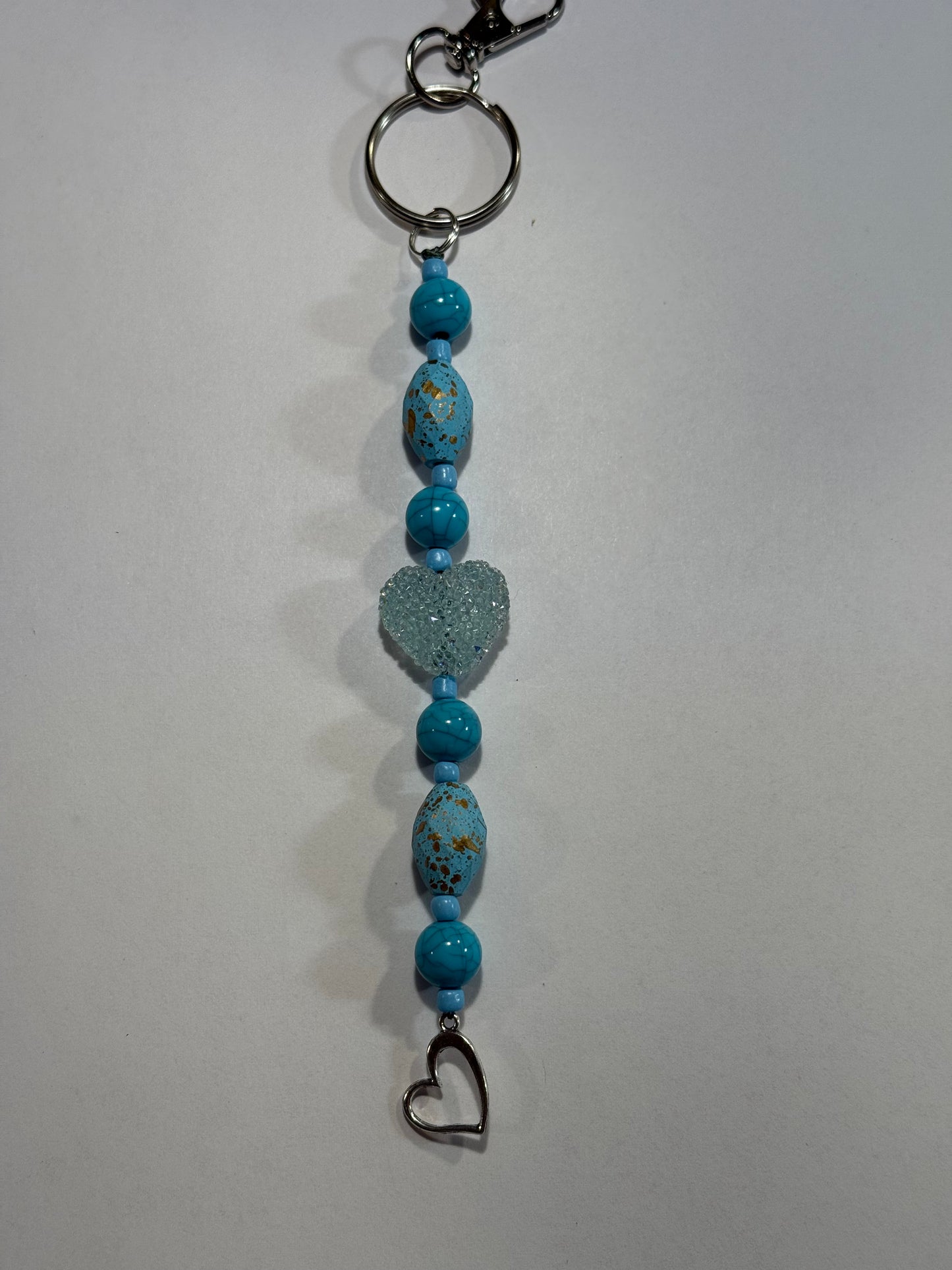 Blue Heart Beaded Keychain | Turquoise Purse Charm | Handmade Key Ring with Heart Charm | Valentine Gift for Her | Bag Accessory