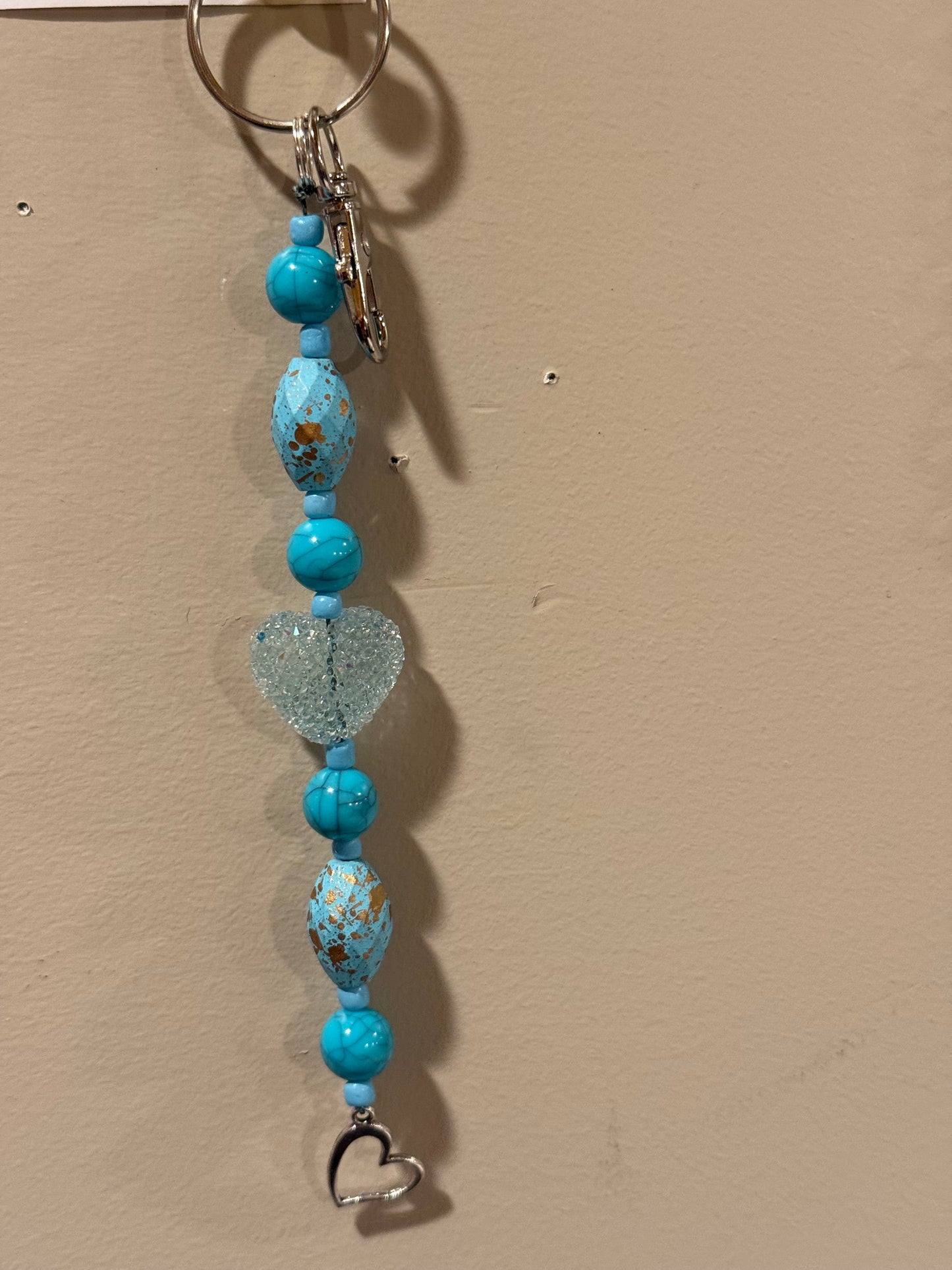 Blue Heart Beaded Keychain | Turquoise Purse Charm | Handmade Key Ring with Heart Charm | Valentine Gift for Her | Bag Accessory