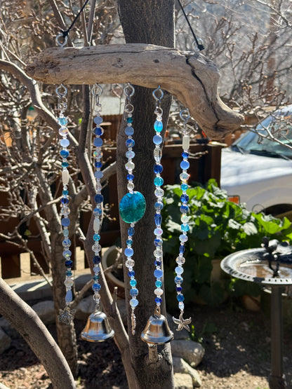 Blue Glass and Driftwood Wind Chime / Suncatcher