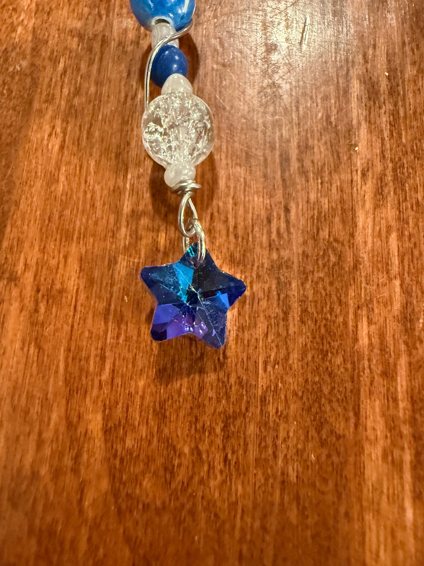 Blue - White Beaded Christmas Tree Ornament