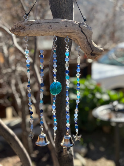 Blue Glass and Driftwood Wind Chime / Suncatcher