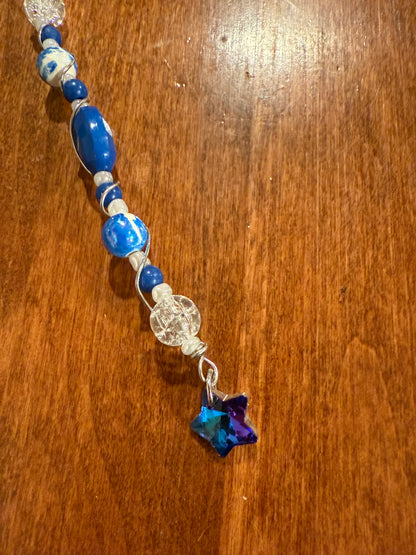 Blue - White Beaded Christmas Tree Ornament