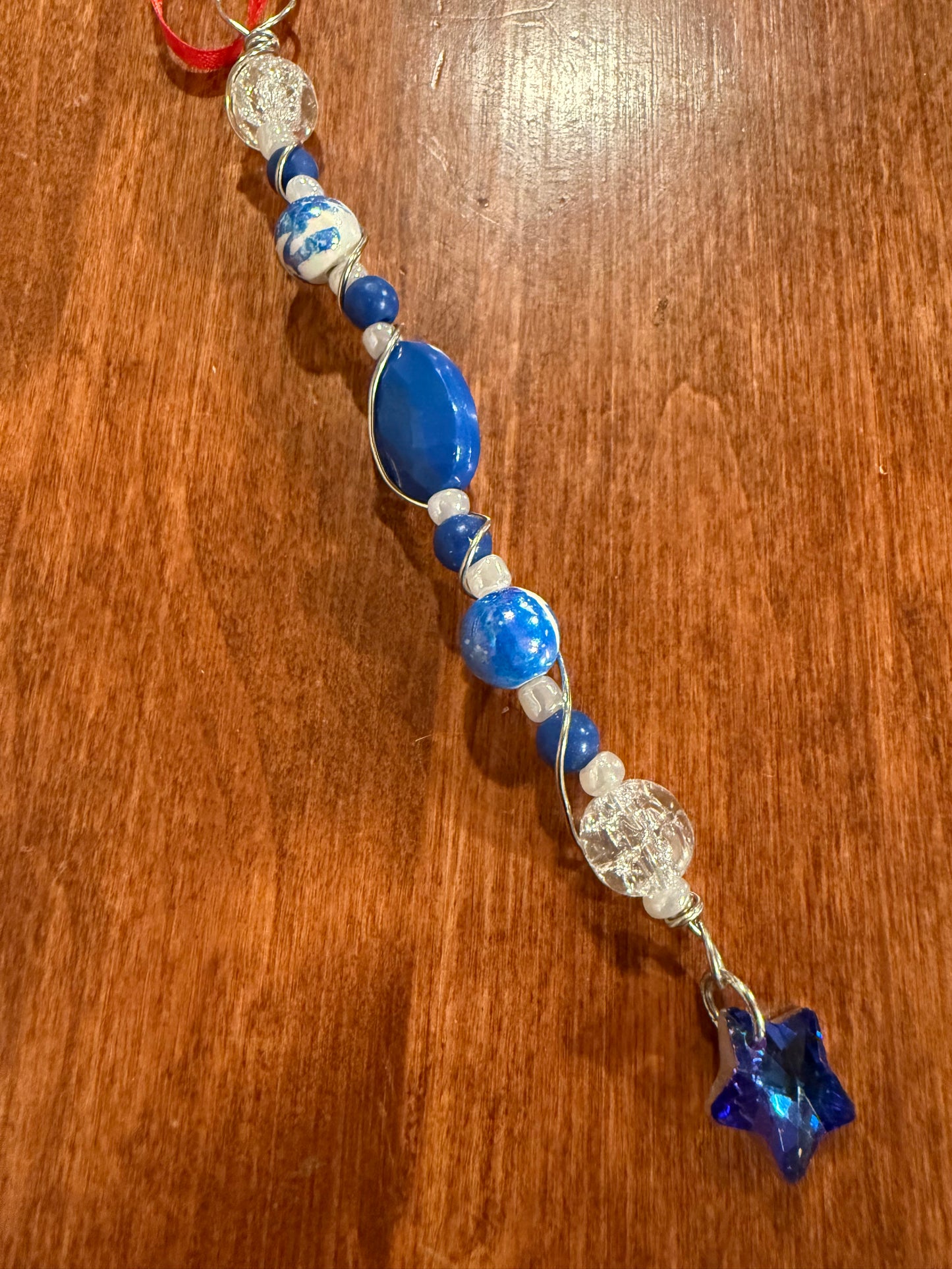 Blue - White Beaded Christmas Tree Ornament