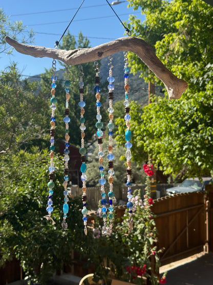 Blue Glass and Driftwood Suncatcher