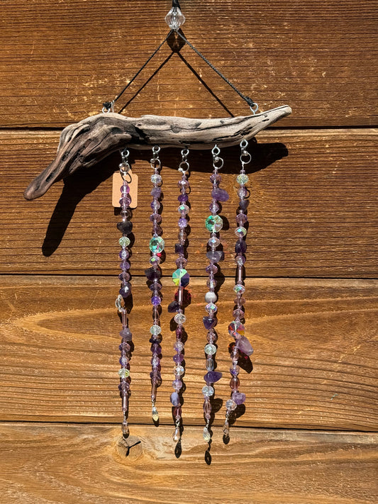 Purple Glass Bead Driftwood Suncatcher -