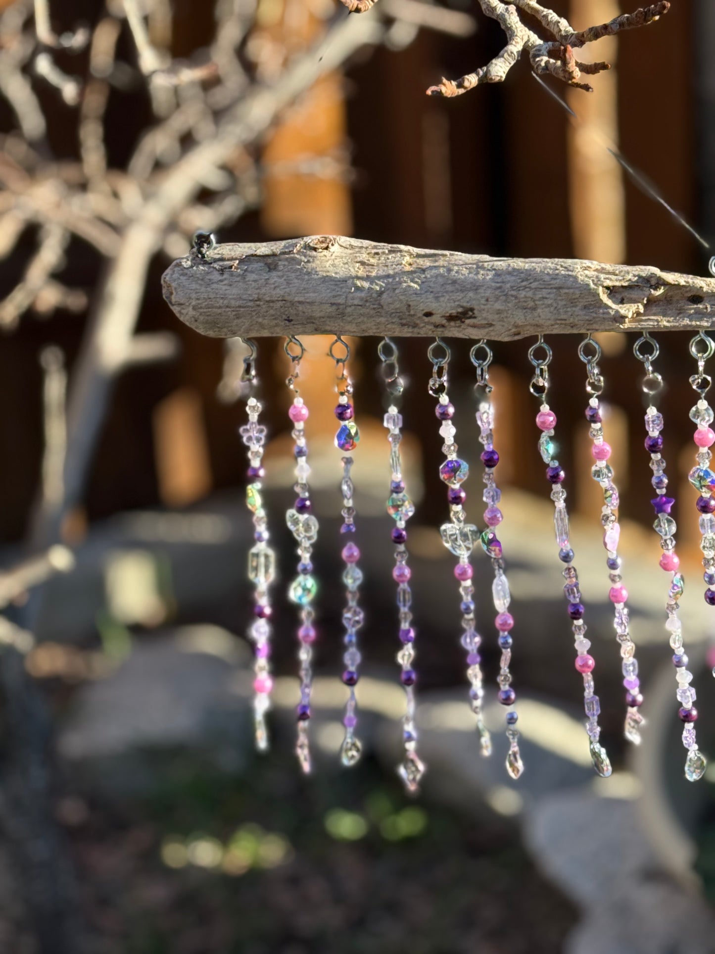 Coastal Beaded Suncatcher with Driftwood | Ocean Blue Hanging Decor