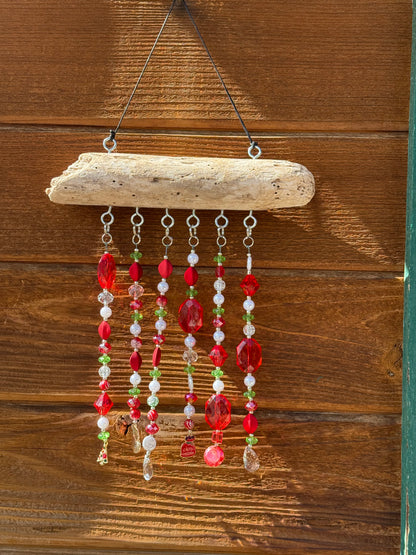 Handcrafted Christmas Driftwood Suncatcher - Red
