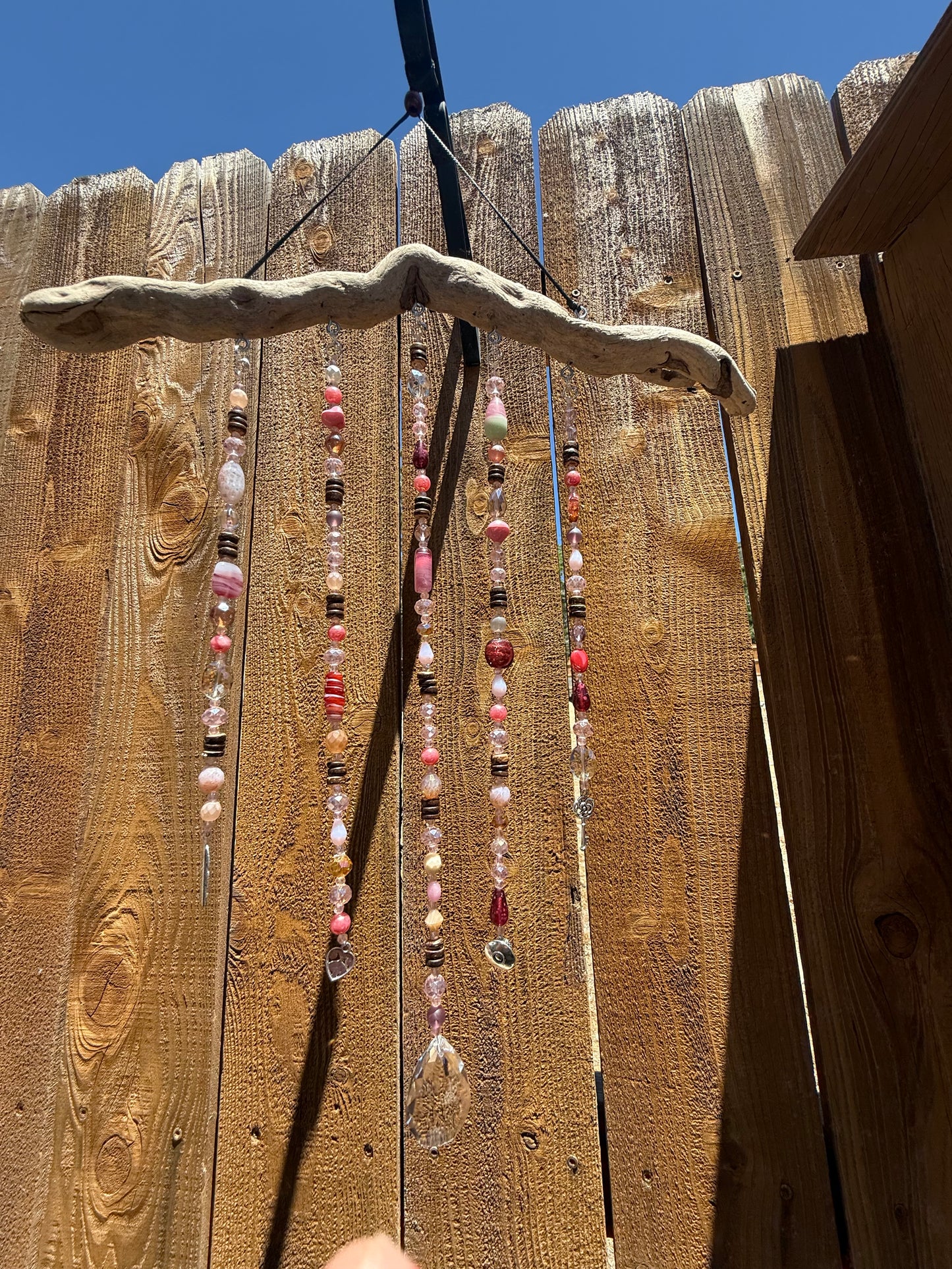 Handmade Beaded Suncatcher: Driftwood - Pink