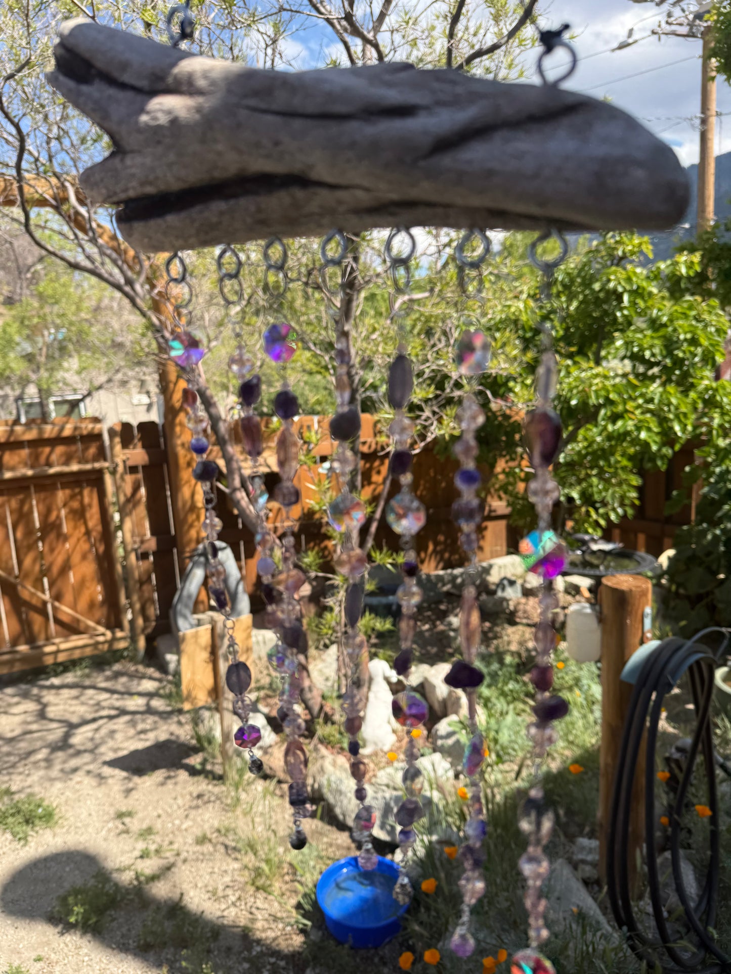 Purple Beaded Suncatcher with Driftwood | Boho Window Decor | Glass Beads | Handmade Hanging Suncatcher