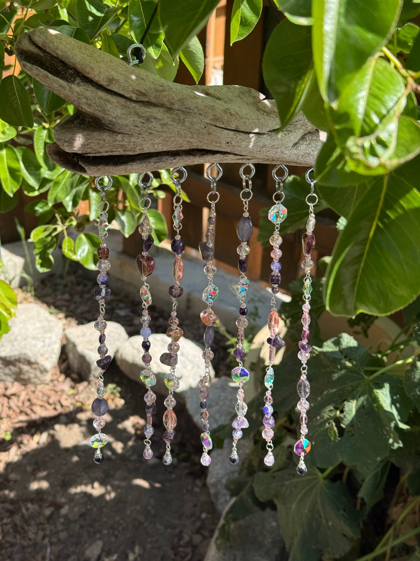 Purple Beaded Suncatcher with Driftwood | Boho Window Decor | Glass Beads | Handmade Hanging Suncatcher