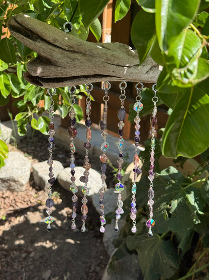 Purple Beaded Suncatcher with Driftwood | Boho Window Decor | Glass Beads | Handmade Hanging Suncatcher