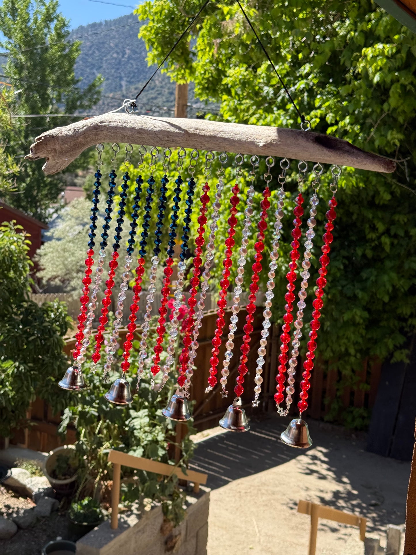 Glass Bead Driftwood American Flag Suncatcher / Wind Chime - large