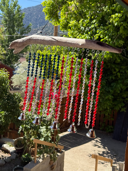Glass Bead Driftwood American Flag Suncatcher / Wind Chime - large