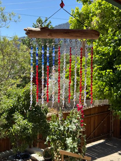 Glass Bead and Driftwood American Flag Suncatcher - medium