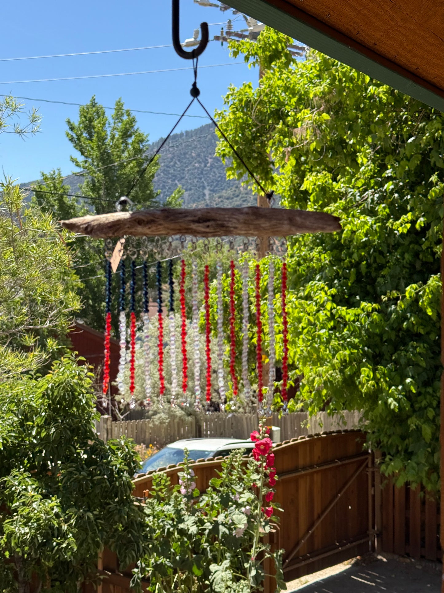 American Flag Glass Bead Driftwood Suncatcher - Medium 2