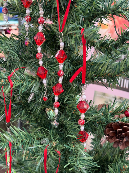 Red - White Beaded Christmas Tree Ornament