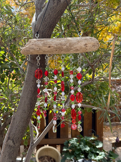 Handcrafted Christmas Driftwood Suncatcher - Red