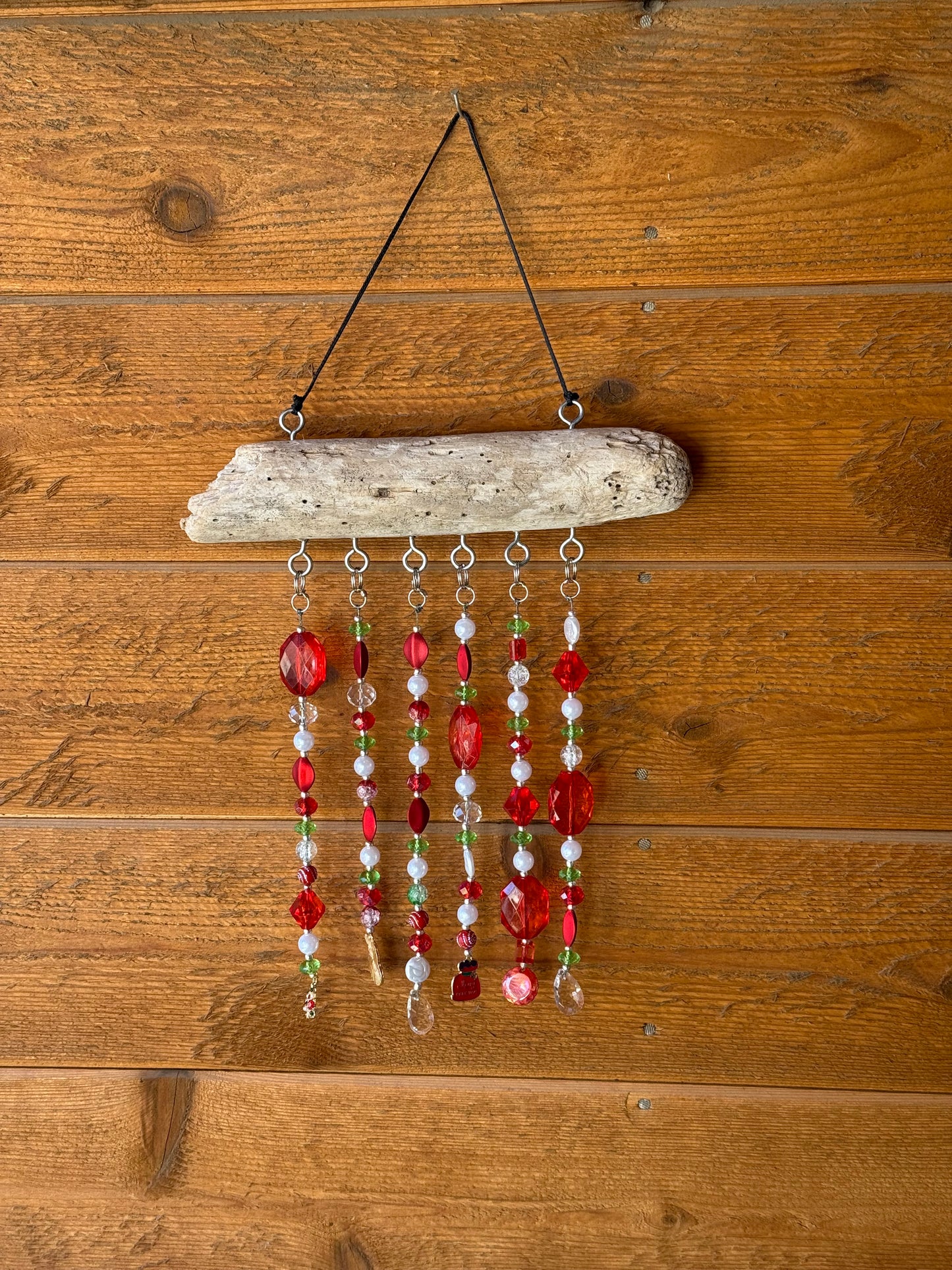 Handcrafted Christmas Driftwood Suncatcher - Red