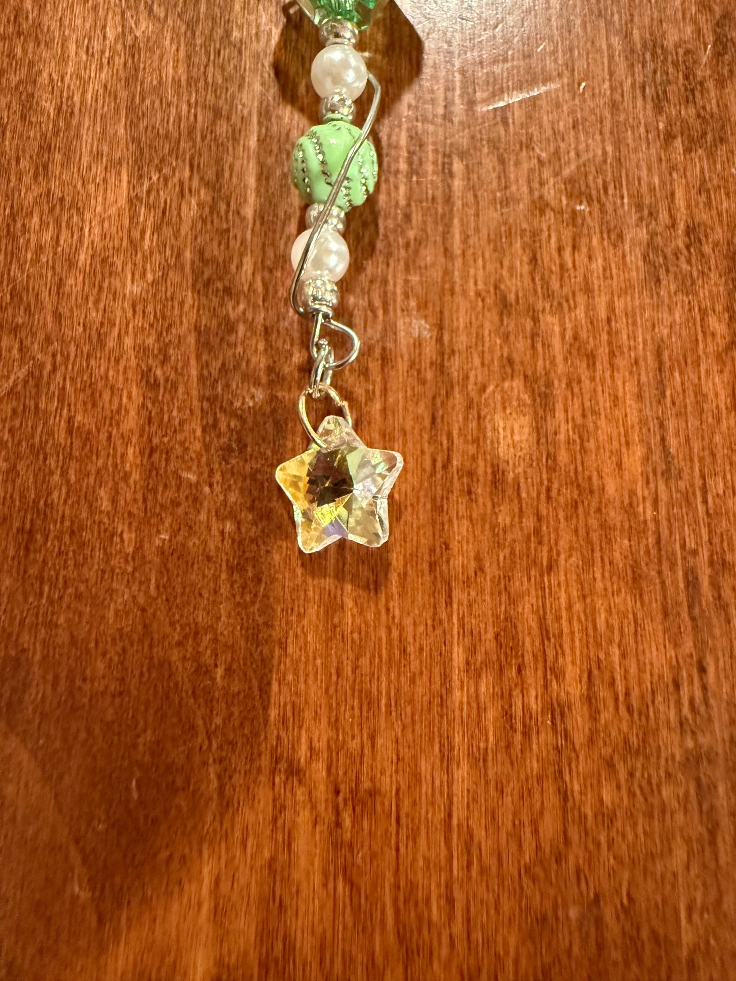 Green - White Beaded Christmas Tree Ornament